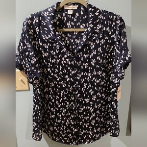 NWT Coldwater Creek Navy and White Short-Sleeve Button Up Shirt | Retail $69.95